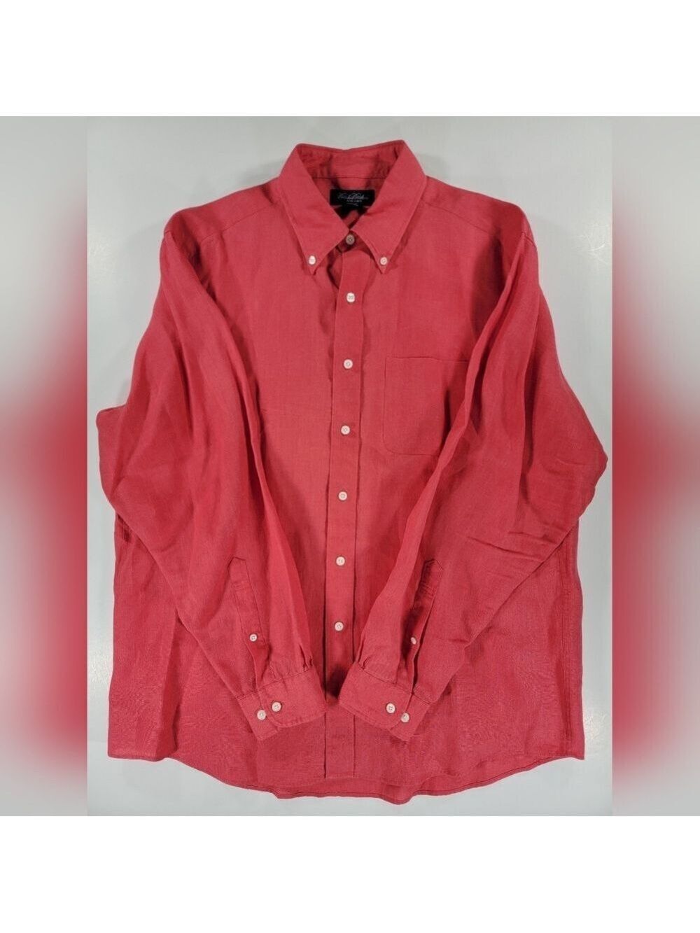 Vintage 90s Brooks Brothers Irish Linen Shirt Mens Large Coral Red Button Down